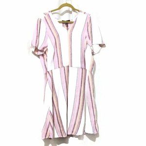 Forever 21 Women Woven Mini Dress Short Striped V-Neck Top Tunic Blouse 3X White